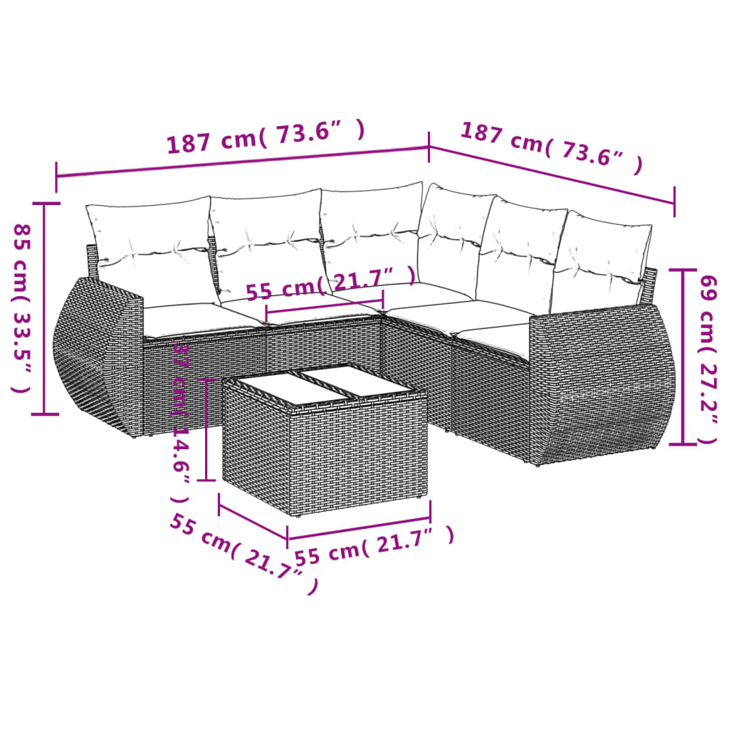 vidaXL 6-tlg. Garten-Sofagarnitur mit Kissen Beige Poly Rattan