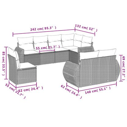 vidaXL 8-tlg. Garten-Sofagarnitur mit Kissen Beige Poly Rattan