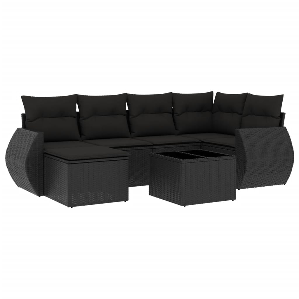vidaXL Salon de jardin 7 pcs avec coussins Noir Résine tressée