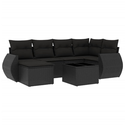 vidaXL Salon de jardin 7 pcs avec coussins Noir Résine tressée