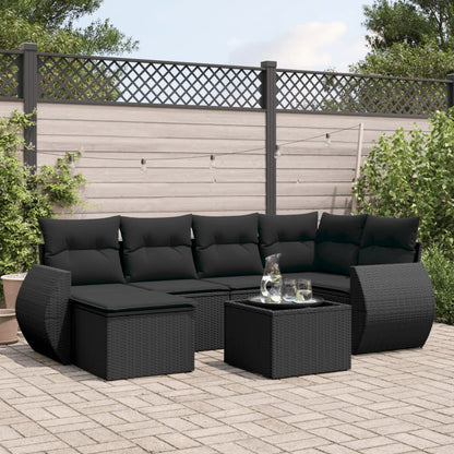 vidaXL Salon de jardin 7 pcs avec coussins Noir Résine tressée
