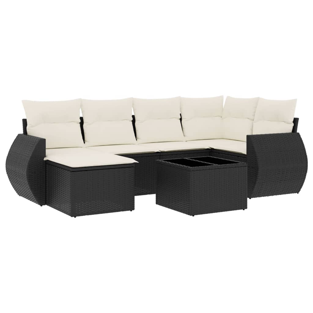 vidaXL Salon de jardin 7 pcs avec coussins Noir Résine tressée