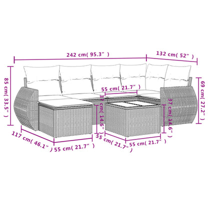 vidaXL Salon de jardin 7 pcs avec coussins Noir Résine tressée