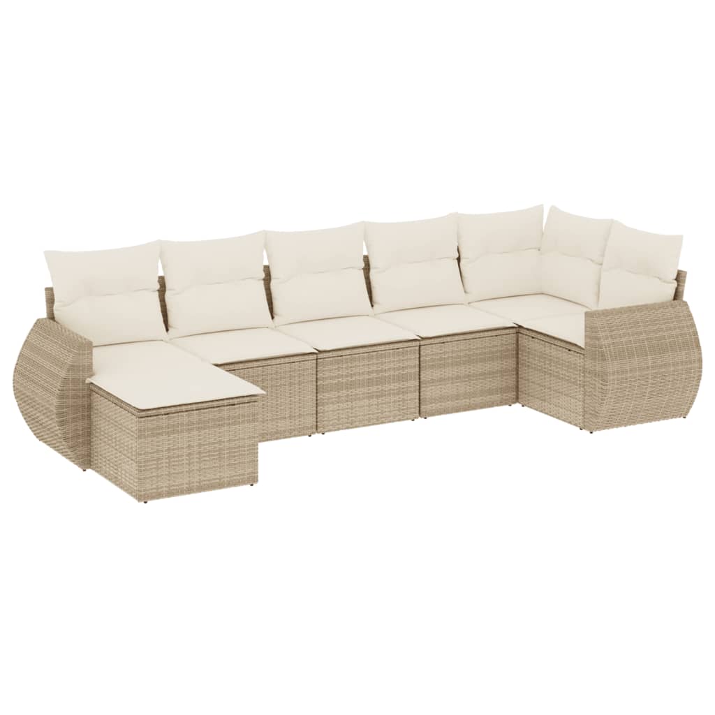 vidaXL Salon de jardin 7 pièces avec coussins en résine tressée beige