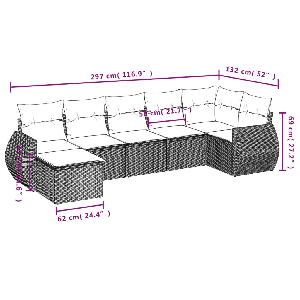 vidaXL Salon de jardin 7 pièces avec coussins en résine tressée beige
