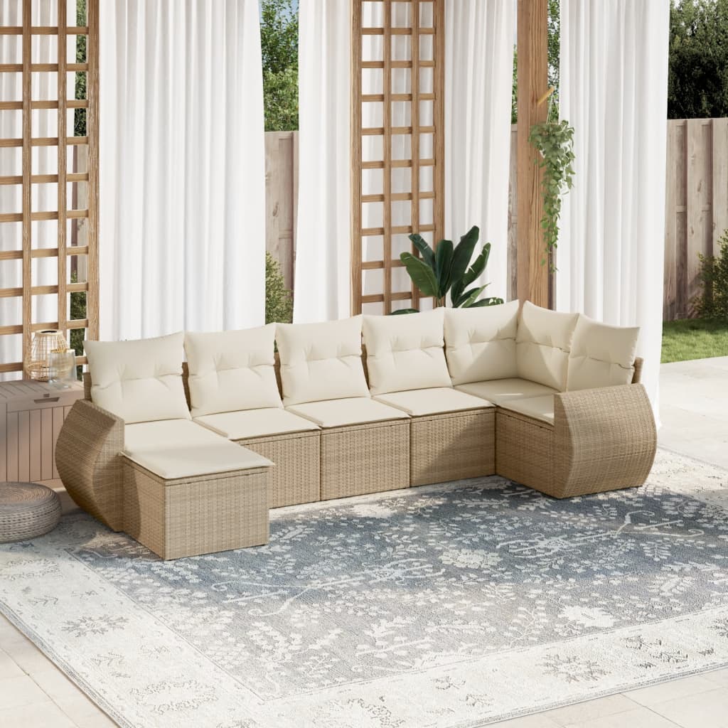 vidaXL Salon de jardin 7 pièces avec coussins en résine tressée beige