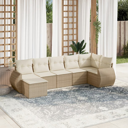 vidaXL Salon de jardin 7 pièces avec coussins en résine tressée beige