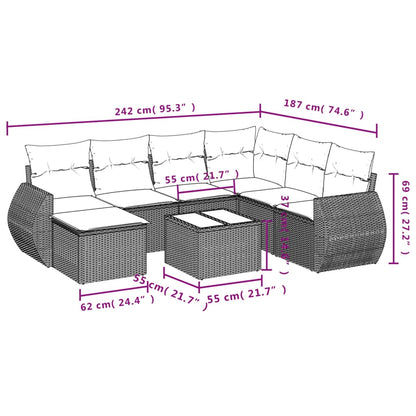 vidaXL Ensemble de canapés de jardin 8 pièces avec coussins résine tressée noir