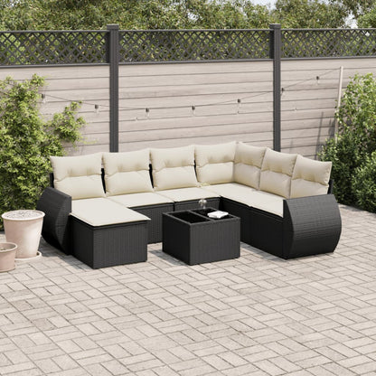 vidaXL Ensemble de canapés de jardin 8 pièces avec coussins résine tressée noir
