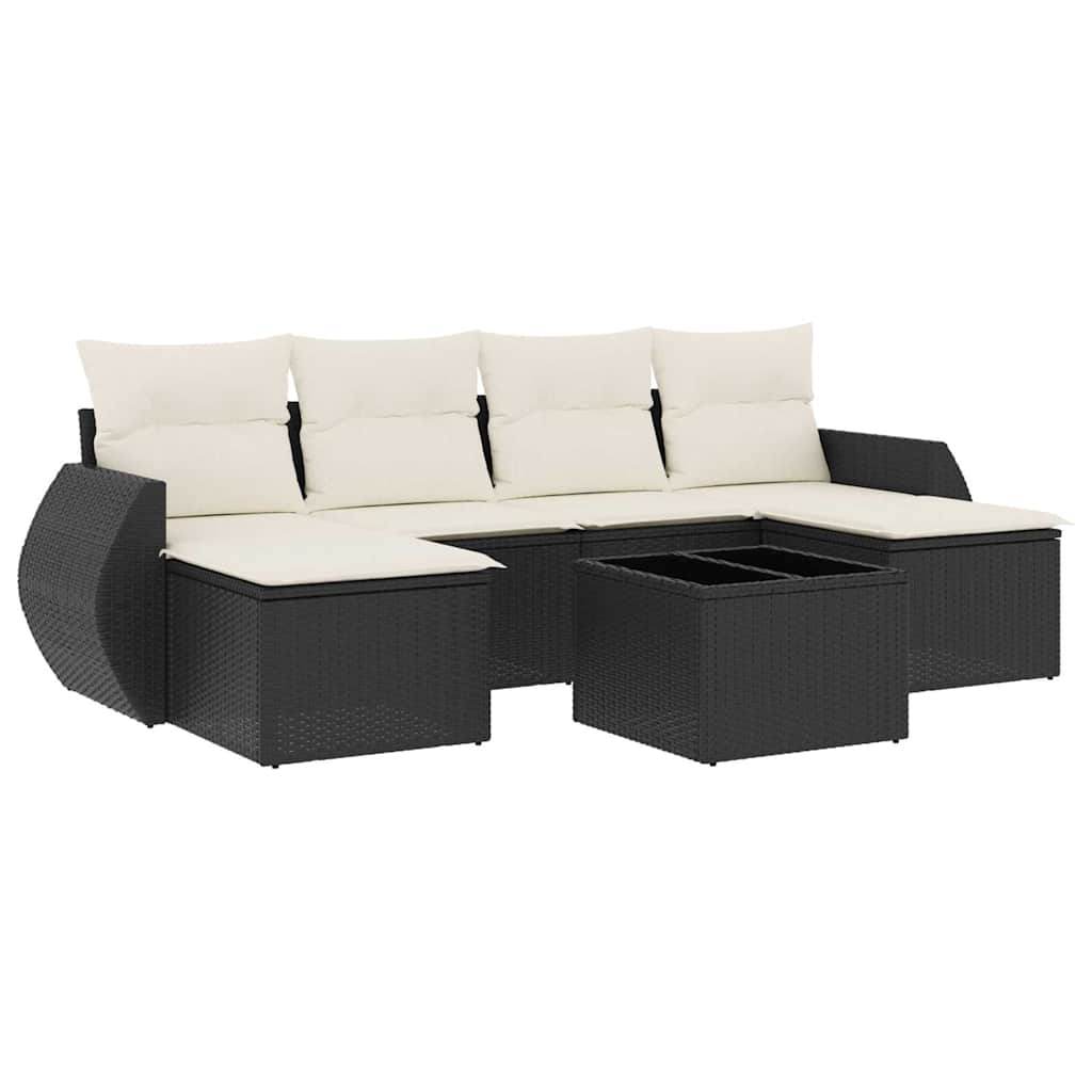 vidaXL Salon de jardin 7 pcs avec coussins Noir Résine tressée