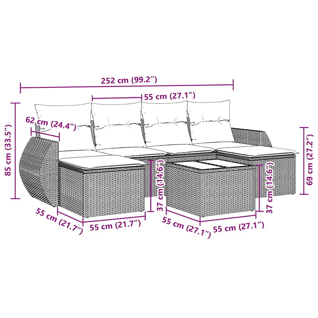vidaXL Salon de jardin 7 pcs avec coussins Noir Résine tressée