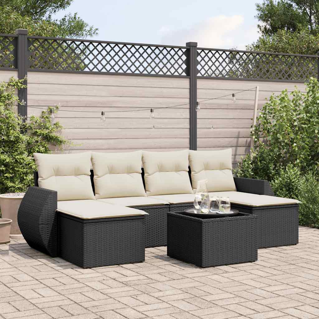 vidaXL Salon de jardin 7 pcs avec coussins Noir Résine tressée