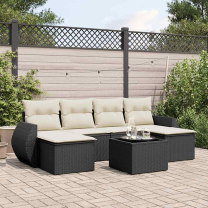 vidaXL Salon de jardin 7 pcs avec coussins Noir Résine tressée