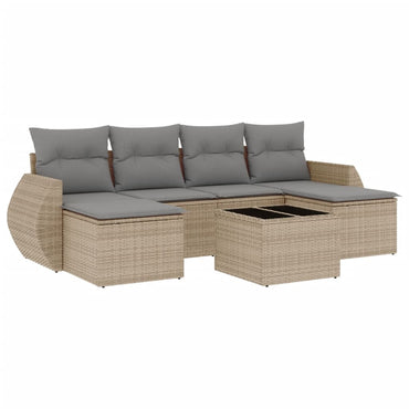 vidaXL Salon de jardin 7 pièces avec coussins en résine tressée beige