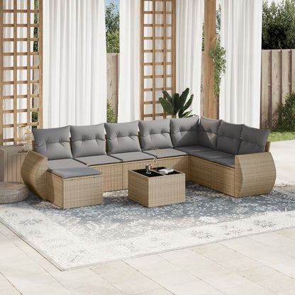 vidaXL Salon de jardin 9 pcs avec coussins Résine tressée Beige
