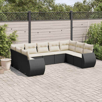 vidaXL Salon de jardin 9 pcs avec coussins Noir Résine tressée