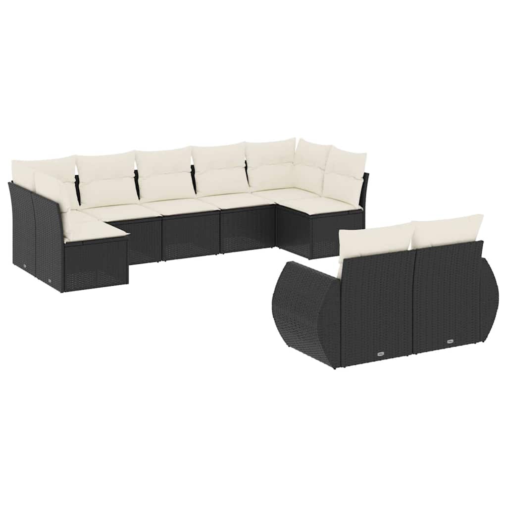 vidaXL Salon de jardin 9 pcs avec coussins Noir Résine tressée