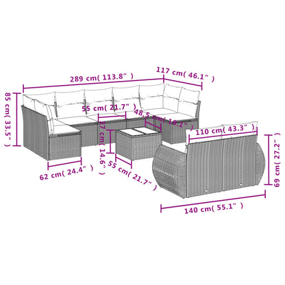 vidaXL Salon de jardin 10 pcs avec coussins résine tressée gris