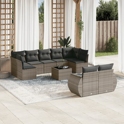 vidaXL Salon de jardin 10 pcs avec coussins résine tressée gris