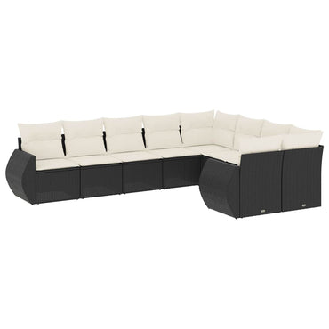 vidaXL Salon de jardin 9 pcs avec coussins Noir Résine tressée