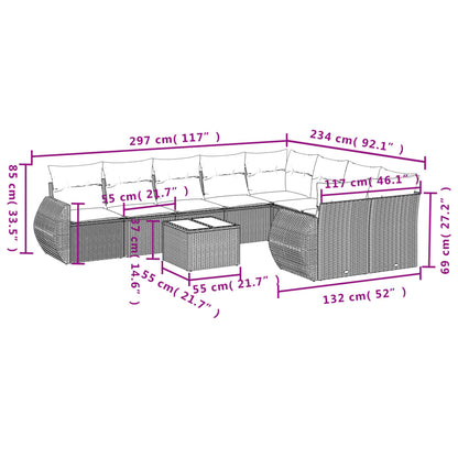 vidaXL 10-tlg. Garten-Sofagarnitur mit Kissen Beige Poly Rattan