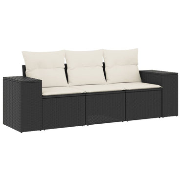 vidaXL Salon de jardin 3 pièces avec coussins Noir Résine tressée