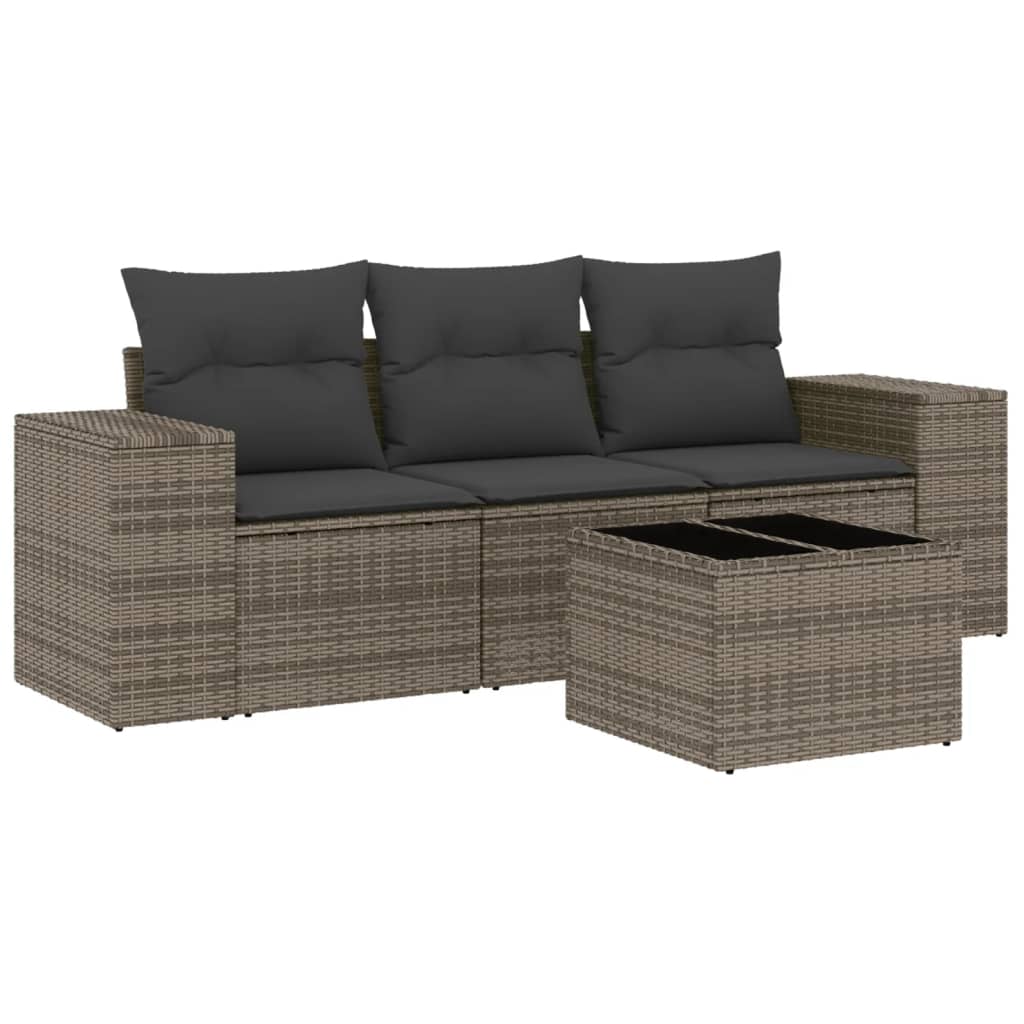 vidaXL Salon de jardin 4 pcs avec coussins Gris Résine tressée