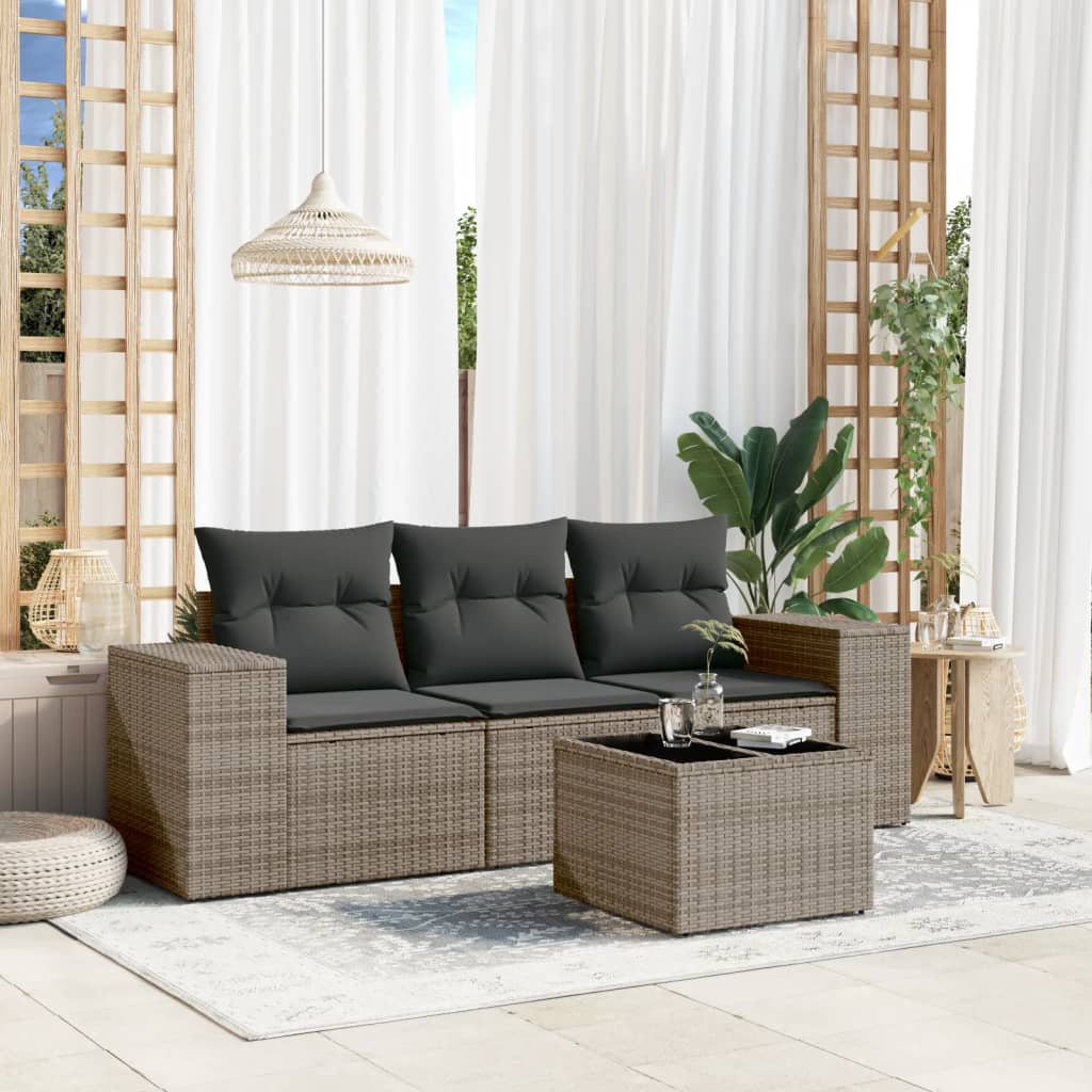 vidaXL Salon de jardin 4 pcs avec coussins Gris Résine tressée