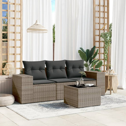 vidaXL Salon de jardin 4 pcs avec coussins Gris Résine tressée