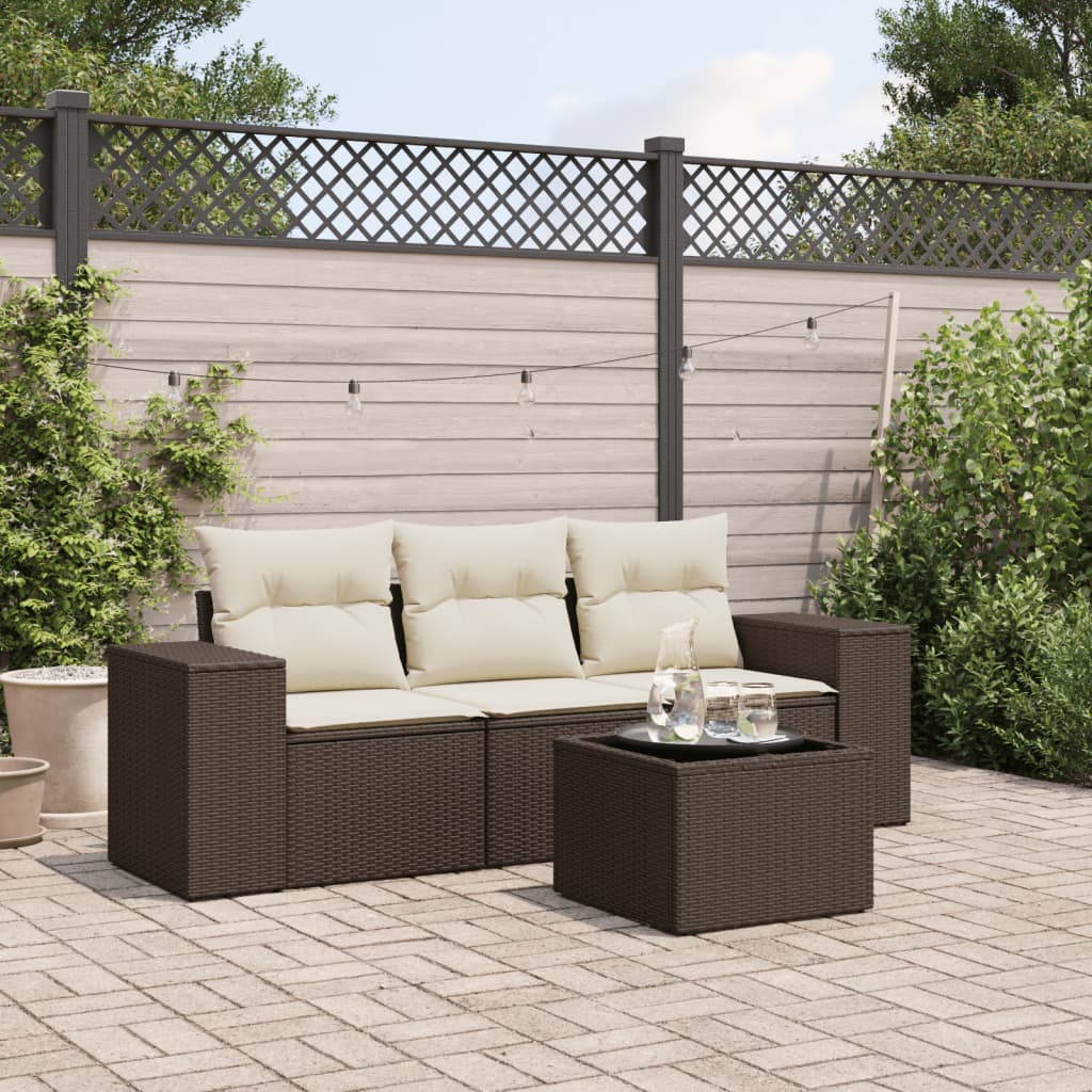 vidaXL 4-tlg. Garten-Sofagarnitur mit Kissen Braun Poly Rattan