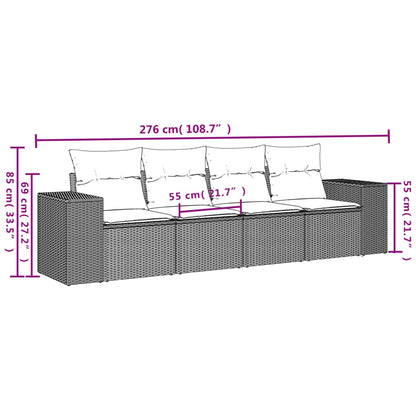 vidaXL 4-tlg. Garten-Sofagarnitur mit Kissen Braun Poly Rattan