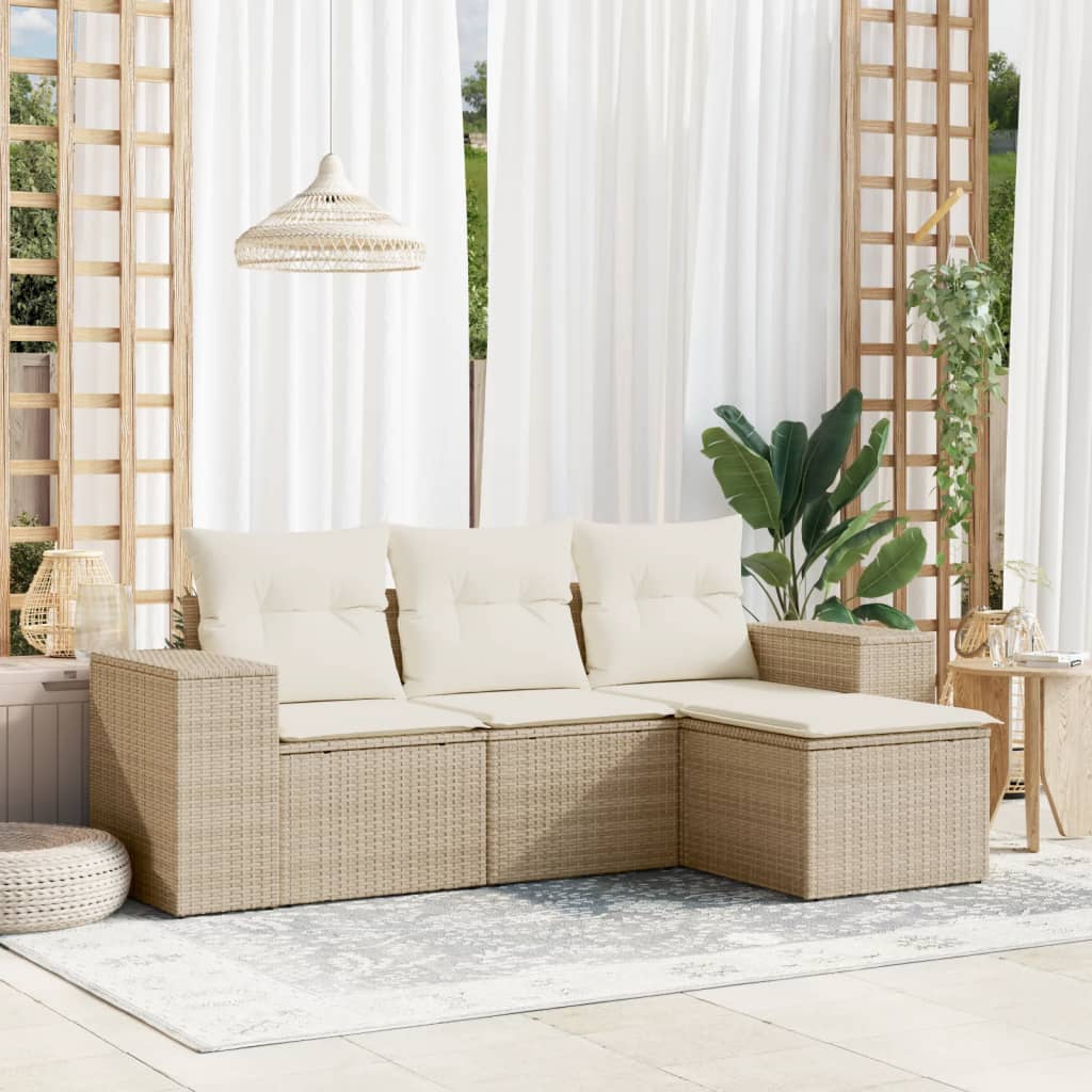 vidaXL Ensemble de canapés de jardin 4 pcs avec coussins en résine tressée beige
