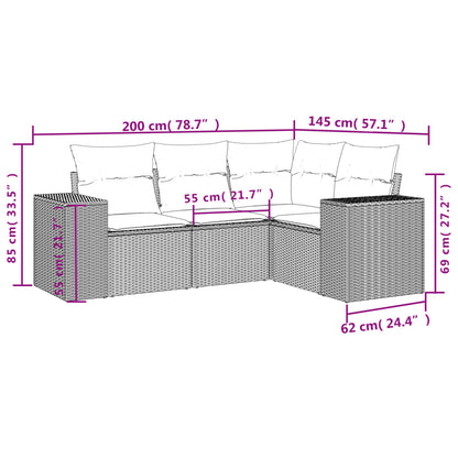 vidaXL 4-tlg. Garten-Sofagarnitur mit Kissen Schwarz Poly Rattan