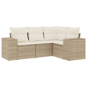 vidaXL 4-tlg. Garten-Sofagarnitur mit Kissen Beige Poly Rattan