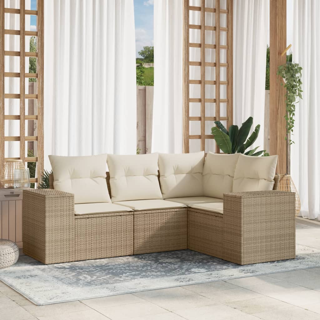 vidaXL Ensemble de canapés de jardin 4 pcs avec coussins en résine tressée beige