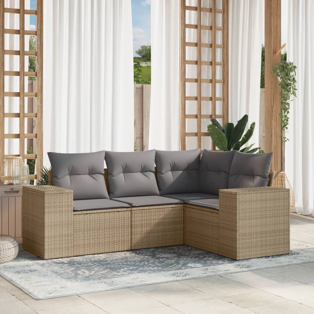 vidaXL Ensemble de canapés de jardin 4 pcs avec coussins en résine tressée beige