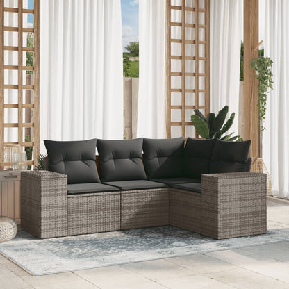 vidaXL Salon de jardin 4 pcs avec coussins Gris Résine tressée