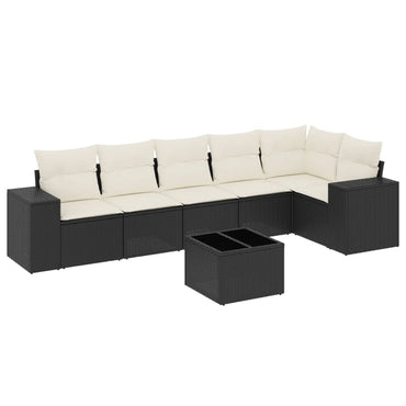 vidaXL Salon de jardin 7 pcs avec coussins Noir Résine tressée