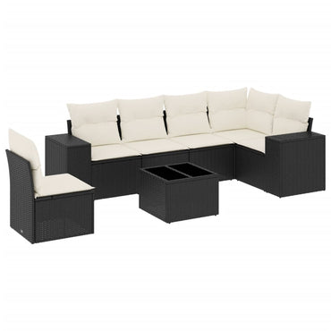 vidaXL Salon de jardin 7 pcs avec coussins Noir Résine tressée