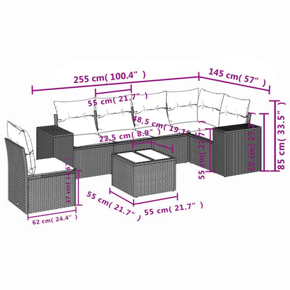 vidaXL Salon de jardin 7 pcs avec coussins Noir Résine tressée