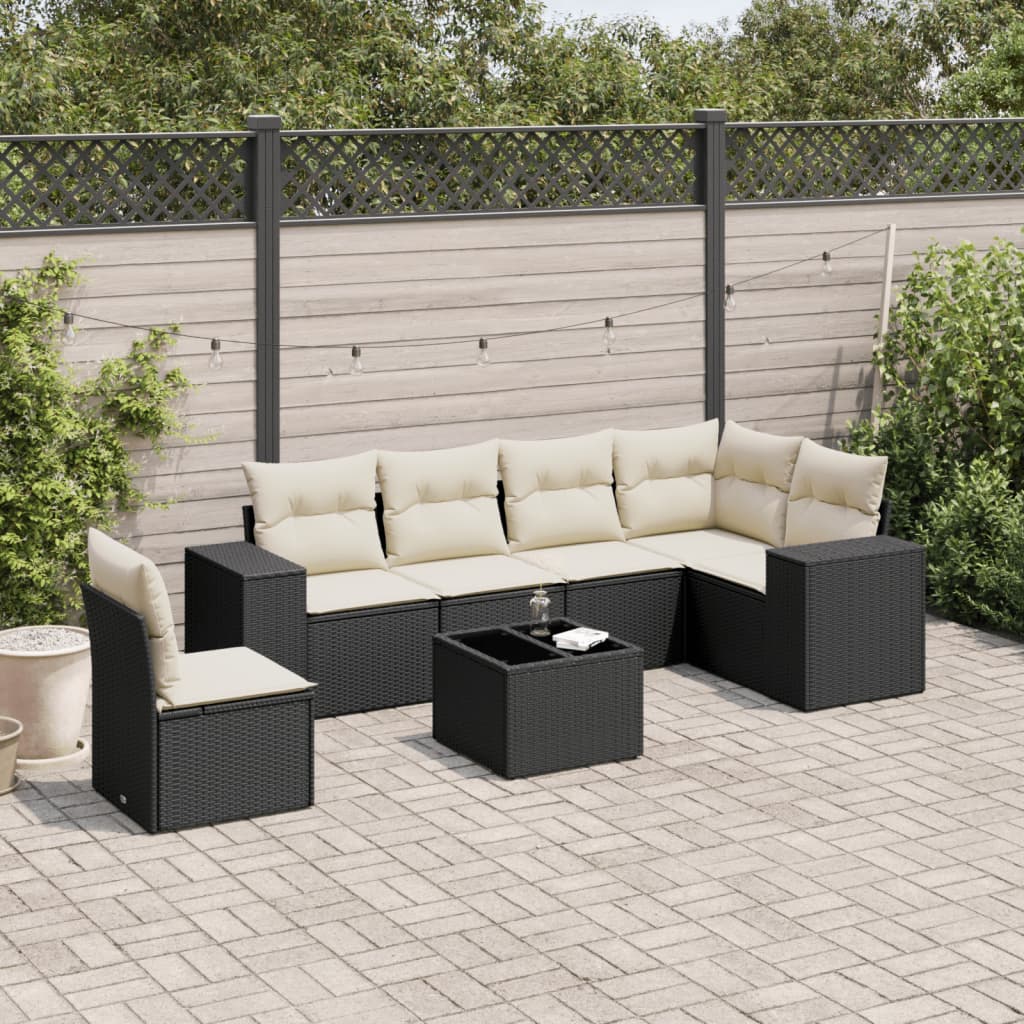vidaXL Salon de jardin 7 pcs avec coussins Noir Résine tressée