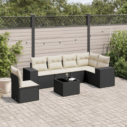 vidaXL Salon de jardin 7 pcs avec coussins Noir Résine tressée