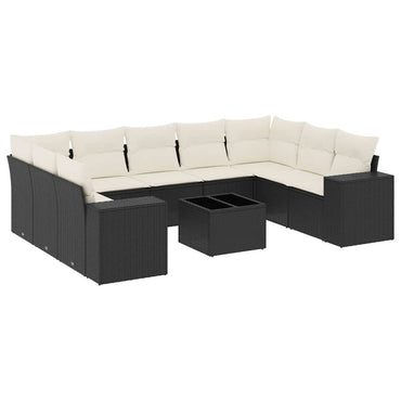 vidaXL Salon de jardin 10 pcs avec coussins Noir Résine tressée