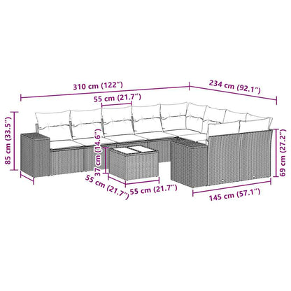 vidaXL 10-tlg. Garten-Sofagarnitur mit Kissen Schwarz Poly Rattan