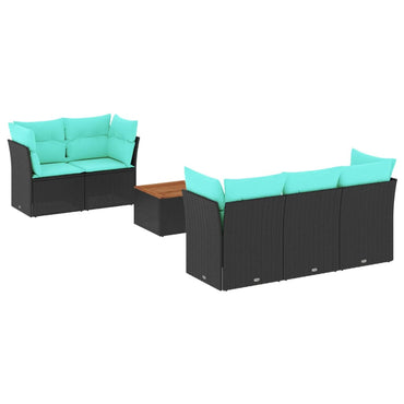 vidaXL 6-tlg. Garten-Sofagarnitur mit Kissen Schwarz Poly Rattan