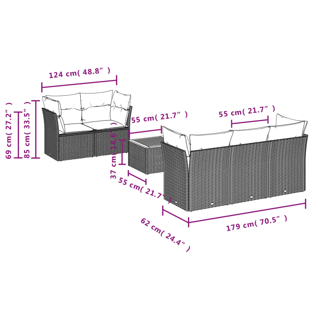 vidaXL 6-tlg. Garten-Sofagarnitur mit Kissen Beige Poly Rattan