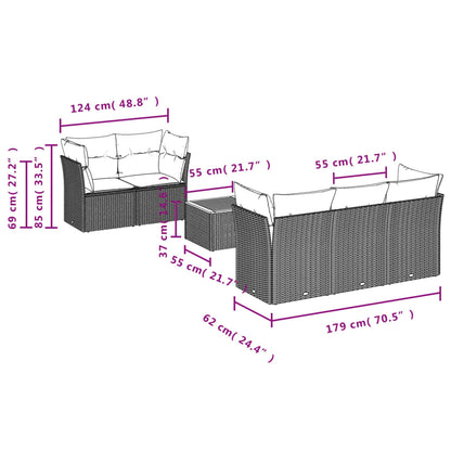 vidaXL 6-tlg. Garten-Sofagarnitur mit Kissen Beige Poly Rattan