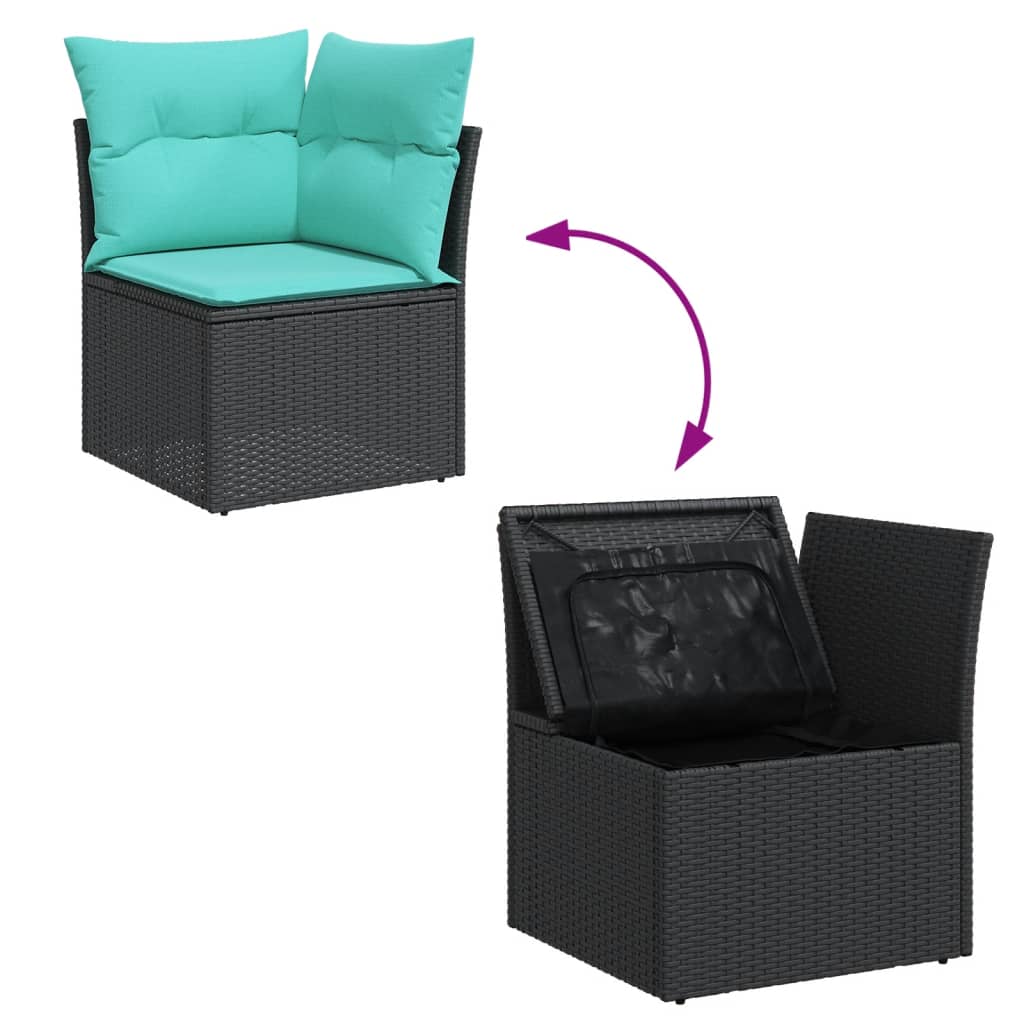 vidaXL 7-tlg. Garten-Sofagarnitur mit Kissen Schwarz Poly Rattan