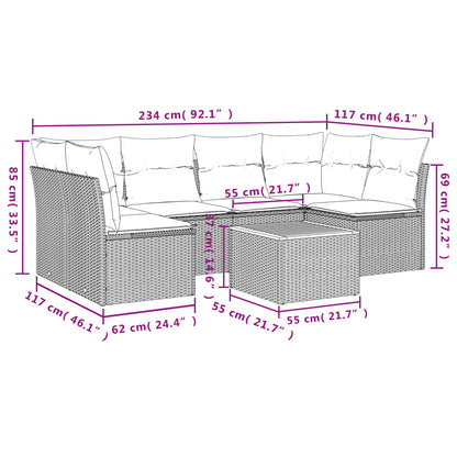 vidaXL 7-tlg. Garten-Sofagarnitur mit Kissen Schwarz Poly Rattan