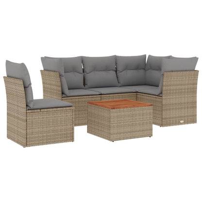 vidaXL Salon de jardin 6 pcs avec coussins beige résine tressée